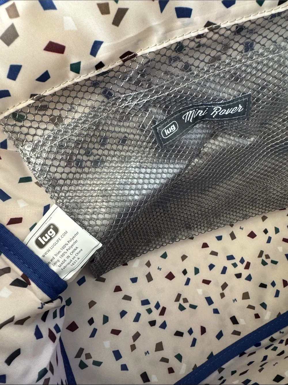 Lug Mini Rover Cobalt Blue Floral-Trim Expandable and collapsible Tote Bag NWT